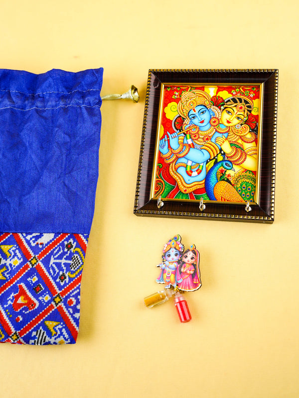 Combo: Patola String Bag with Radhakrishna Key Hanger and Haldi Kumkum - WGC0149