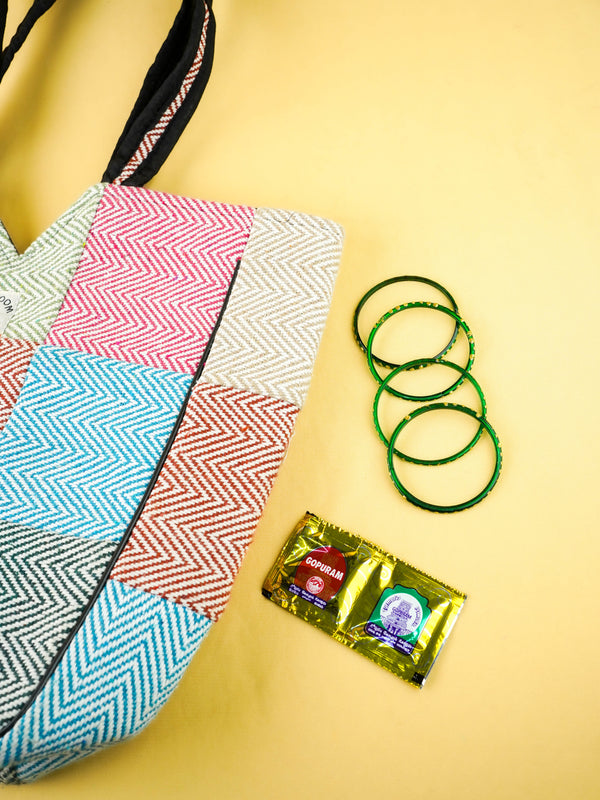 Combo: Jacquard Handbag with Bangles Manjal Kumkum - WGC0150