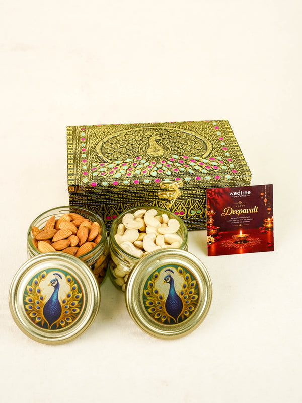 Deepavali: Oxidized Peacock Design with 2 Jar & Dry Fruits - WDC0047