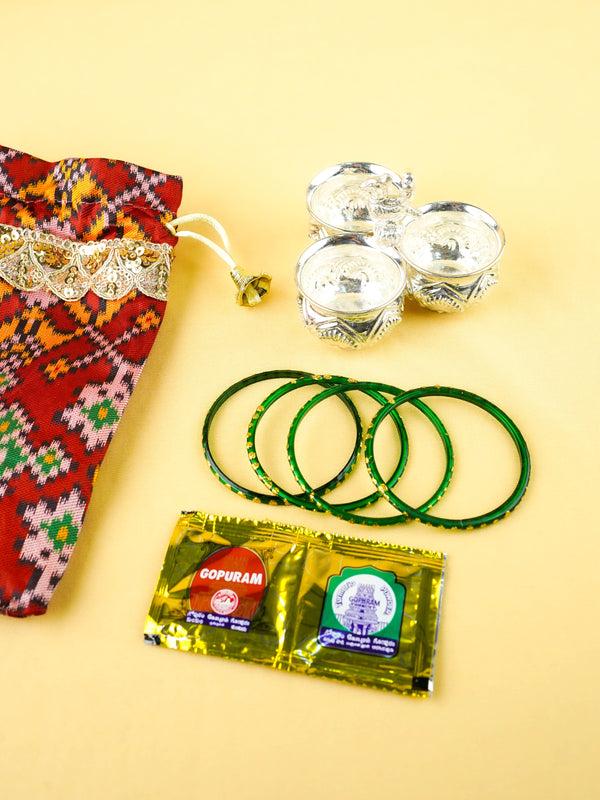 Combo: Patola String Bag with 3 Cup Kumkum Holder - WGC0159