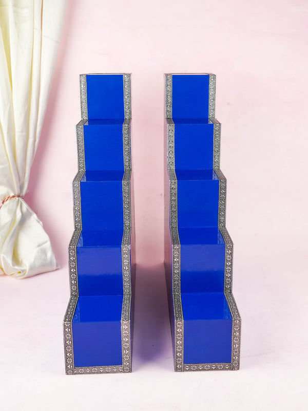 Decorative 5 Step Diya Padi - Blue - Set of 2 - WL6015-1