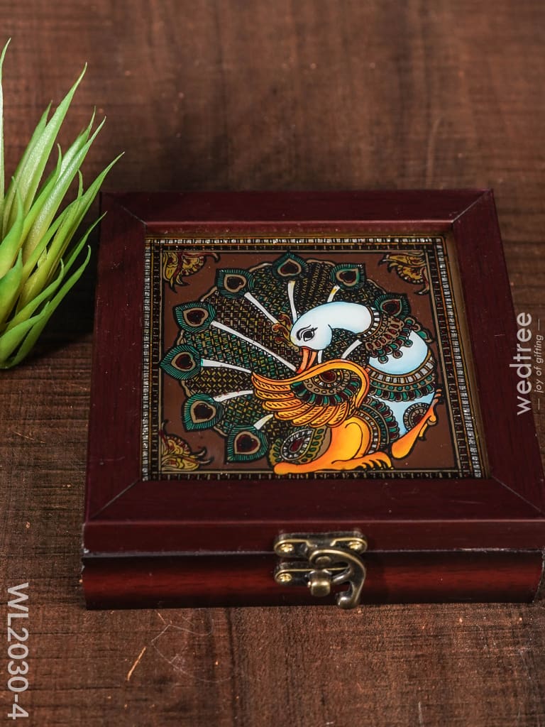 Acrylic Reverse Picture Jewelry Box - Tanjore Art Peacock1 Wl2030-4 Organizers