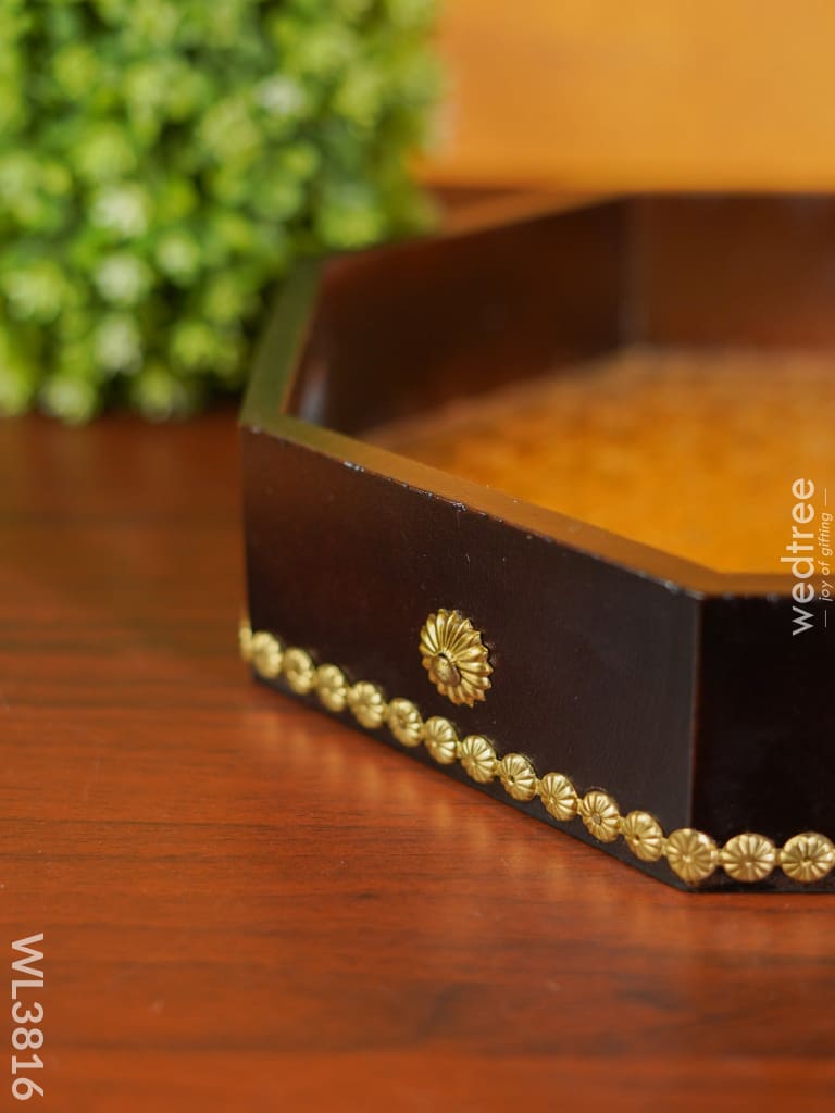 Brass Fitted Hexagon Shape Tray - 13 Inch Wl3816 Wooden Trays
