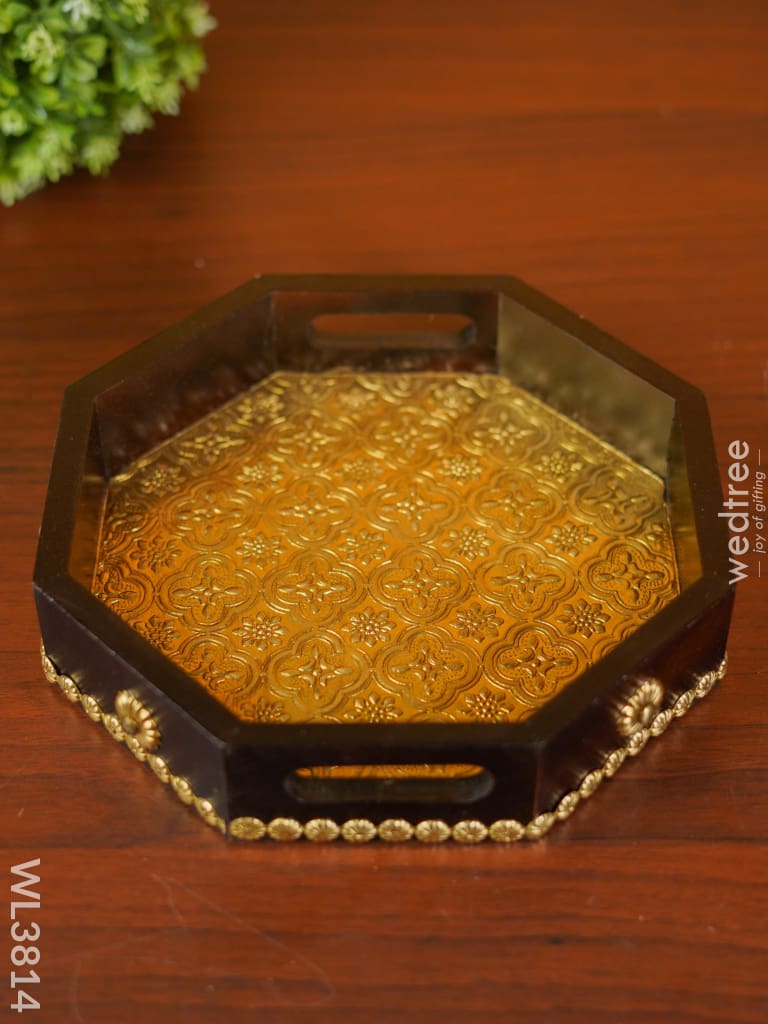 Brass Fitted Hexagon Shape Tray - 9 Inch Wl3814 Wooden Trays