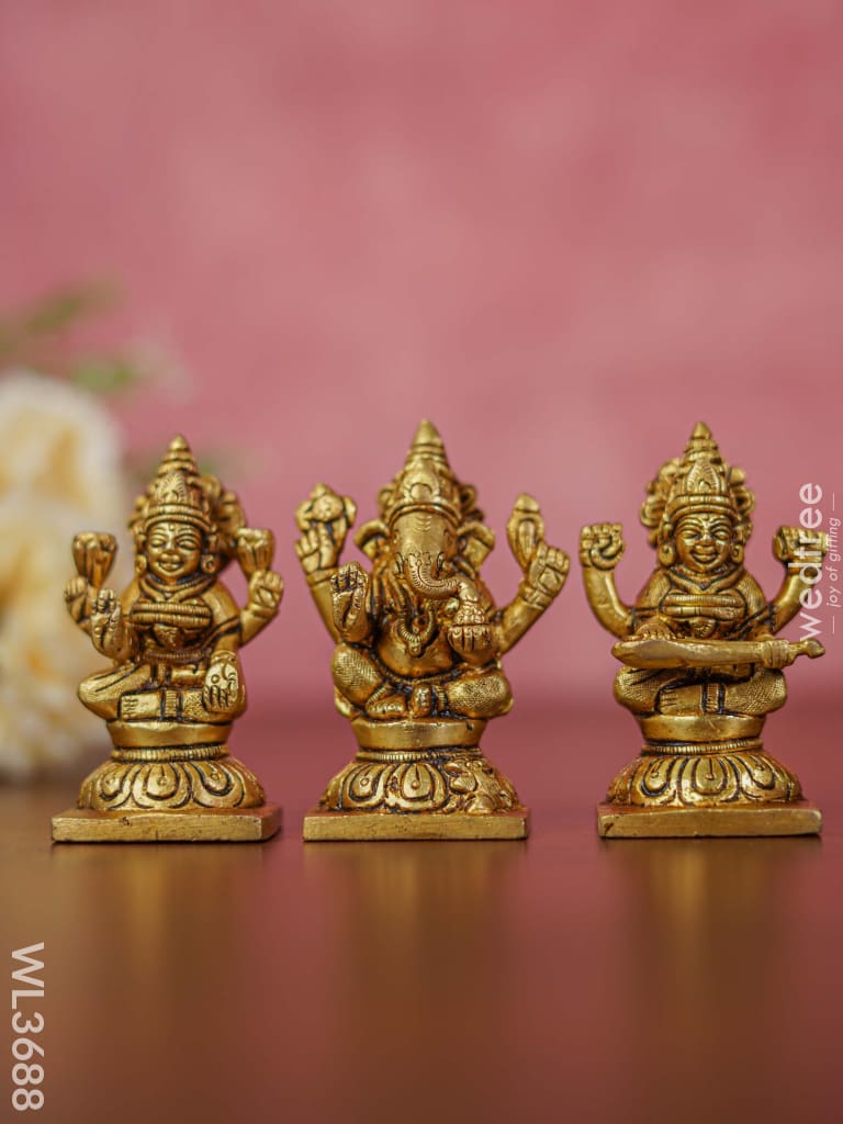 Brass Lakshmi Ganesha Saraswathi Idols - Set Of 3 Wl3688 Figurines