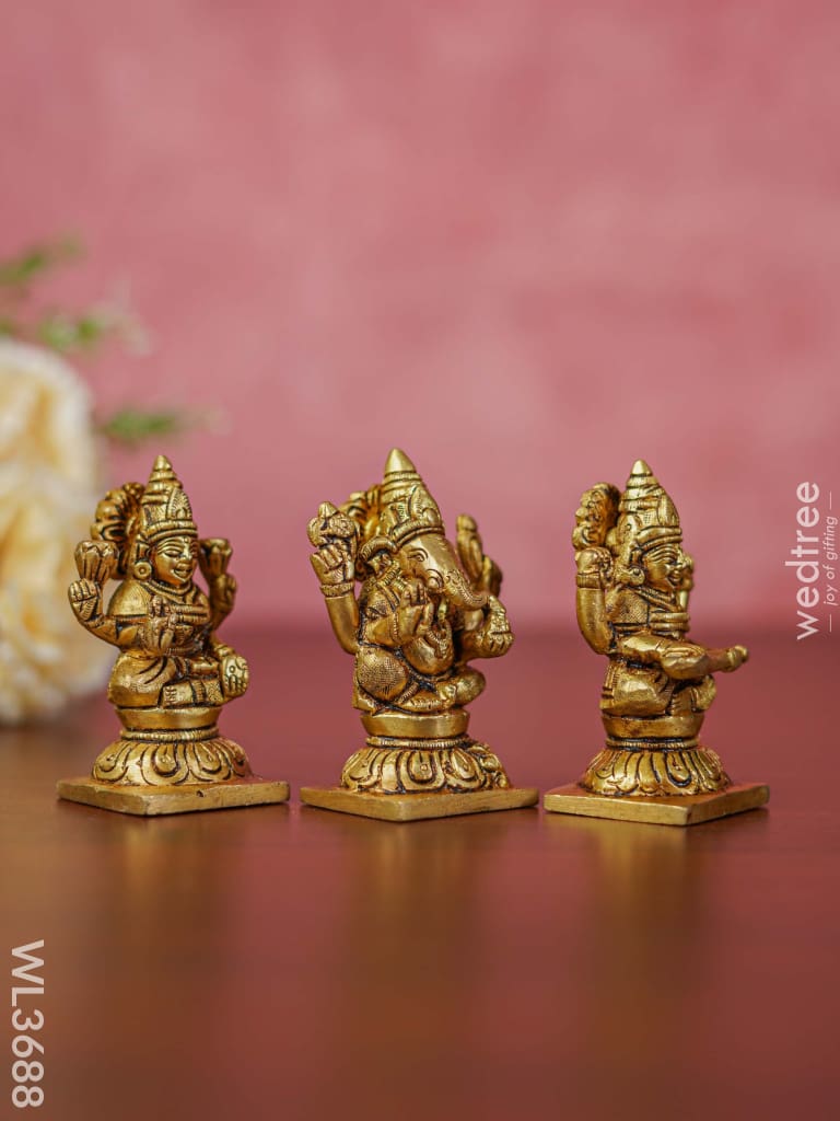 Brass Lakshmi Ganesha Saraswathi Idols - Set Of 3 Wl3688 Figurines
