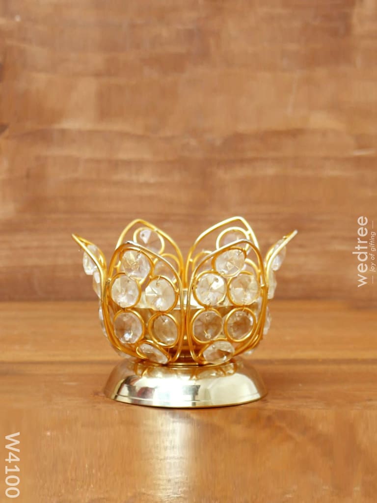 Decorative Lotus Shaped Crystal And Brass Diya 2.5 Inch - W4100