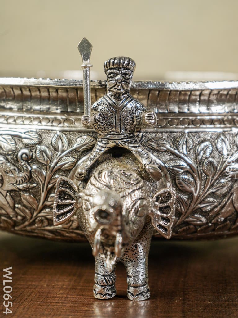 German Silver Antique Urli With Elephant Stand - 14 Inch Wl0654