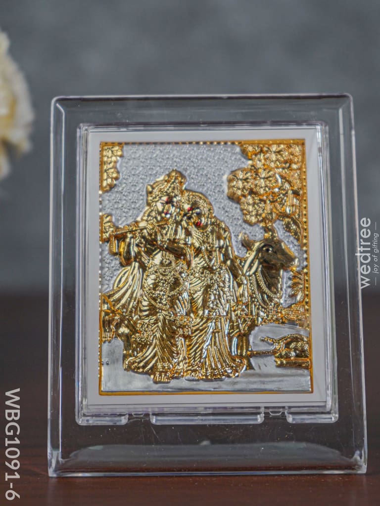 German Silver Plated Radha Krishna Photoframe (4.5 Inch) With Stand - Wbg1091-6 Photo Frame