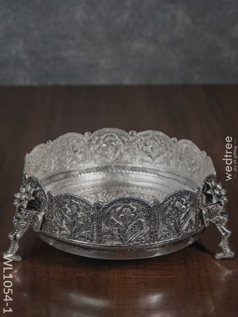 German Silver - Urli With Elephant Stand 7.5 Inches Wl1054 Inch