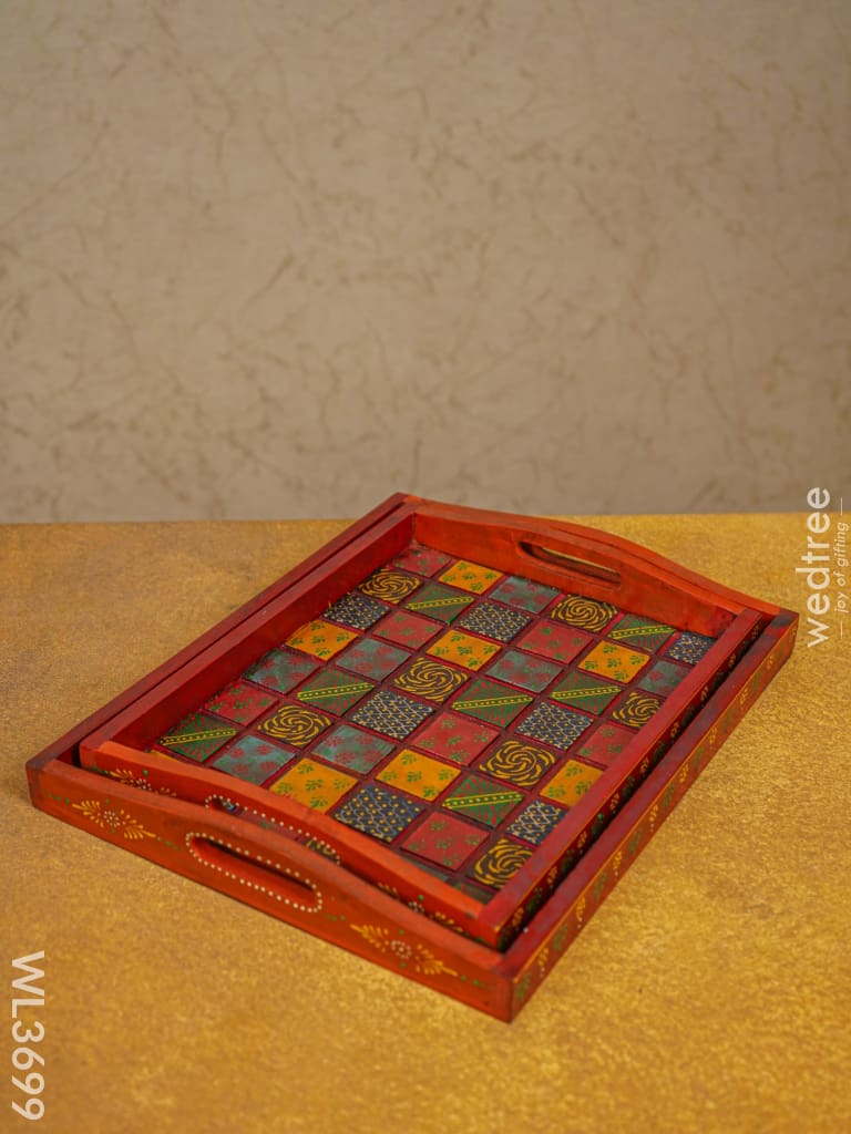 Handpainted Wooden Tray - Set Of 2 Wl3699 Utility