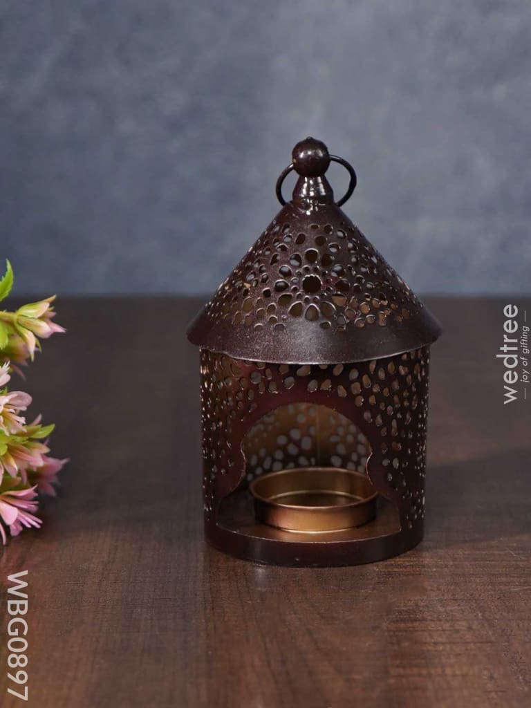 Home Décor Metal Hanging Lantern With T-Light Holder In Distressed Finish - Wbg0897 Candles