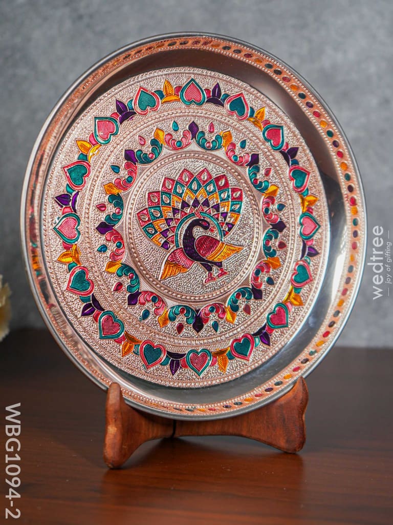 Meenakari Peacock Plate With Copper Finish - 9 Inch Wbg1094-2 Trays & Plates