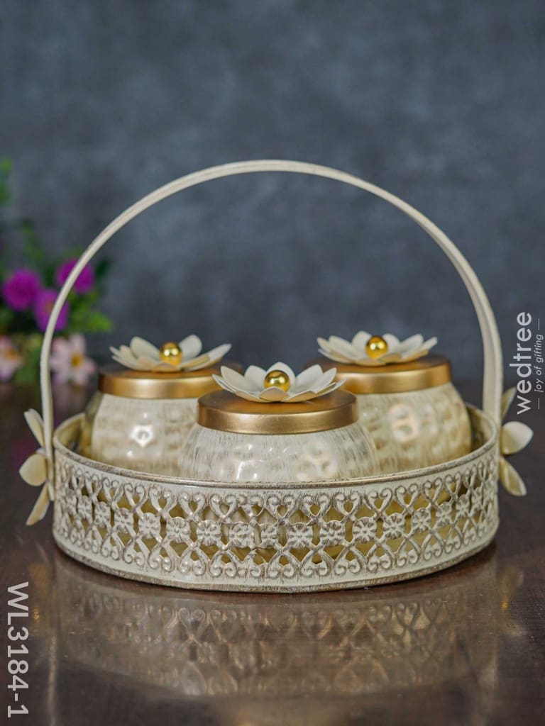 Metal Basket With Dry Fruit Container - Set Of 3 Wl3184 White Decor Utility