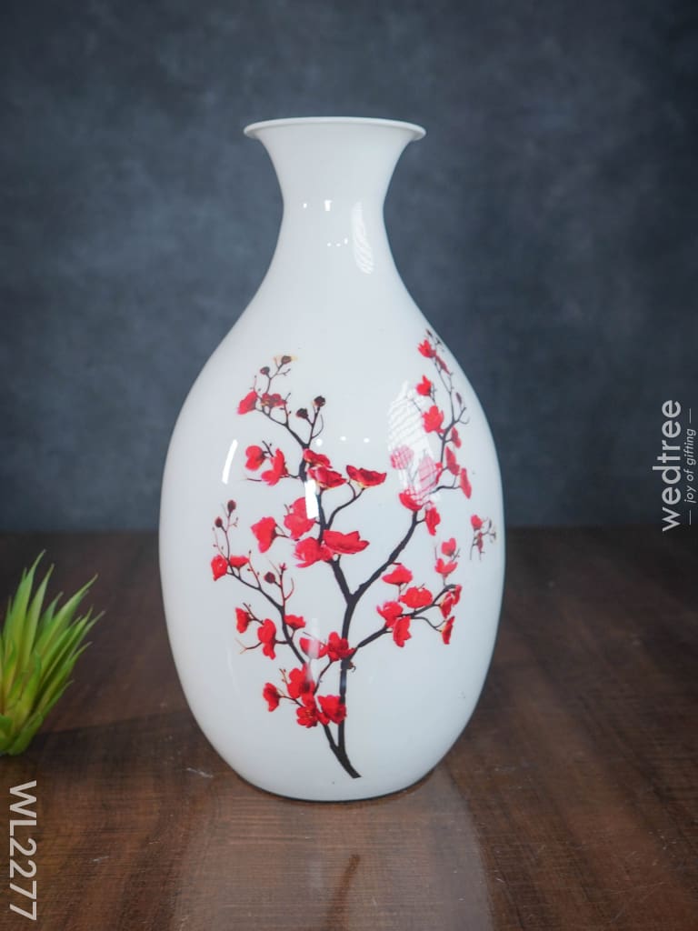 Metal Vase In White Colour With Floral Design - Wl2277 Vases