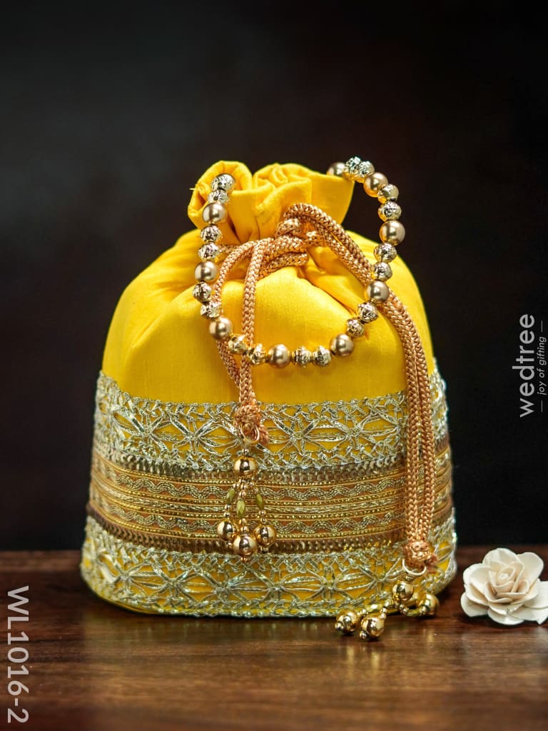 Potli Bag With Layered Embroidery And Zari Work - Wl1016 Yellow Bags