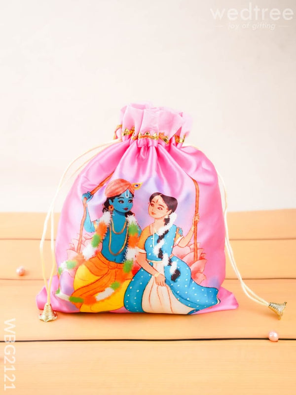 Radhakrishna Print String Bag - 10x8 inch - WBG2121 - String Bags