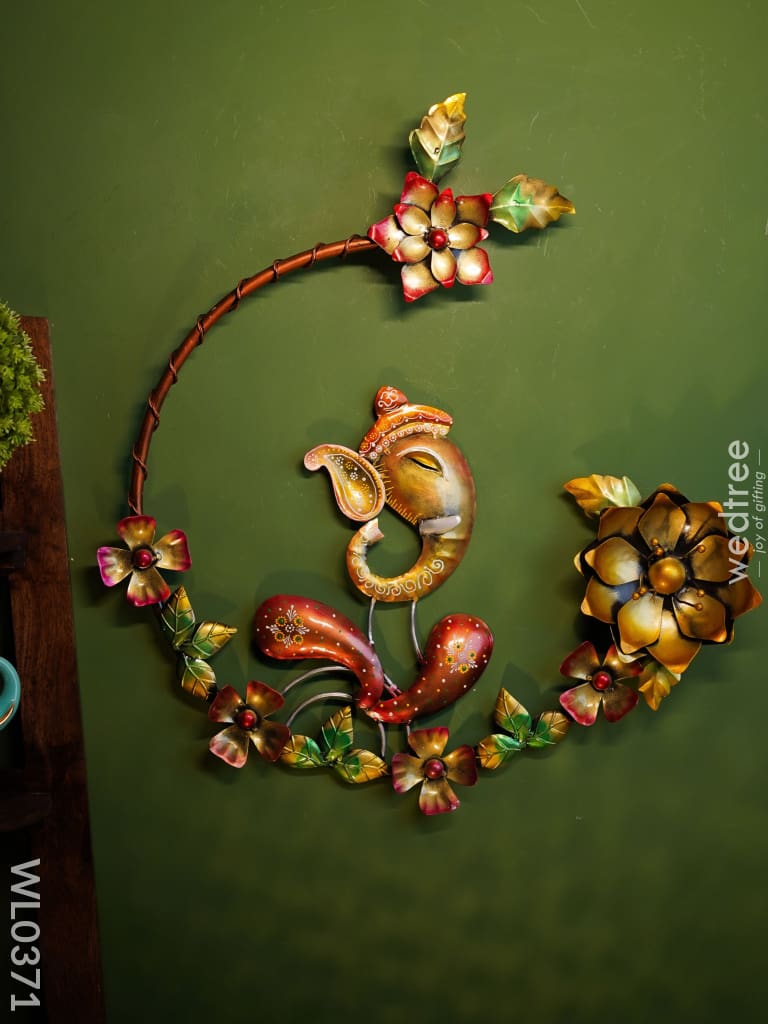 Ring Ganesha With Flowers - Wl0371 Metal Decor Hanging