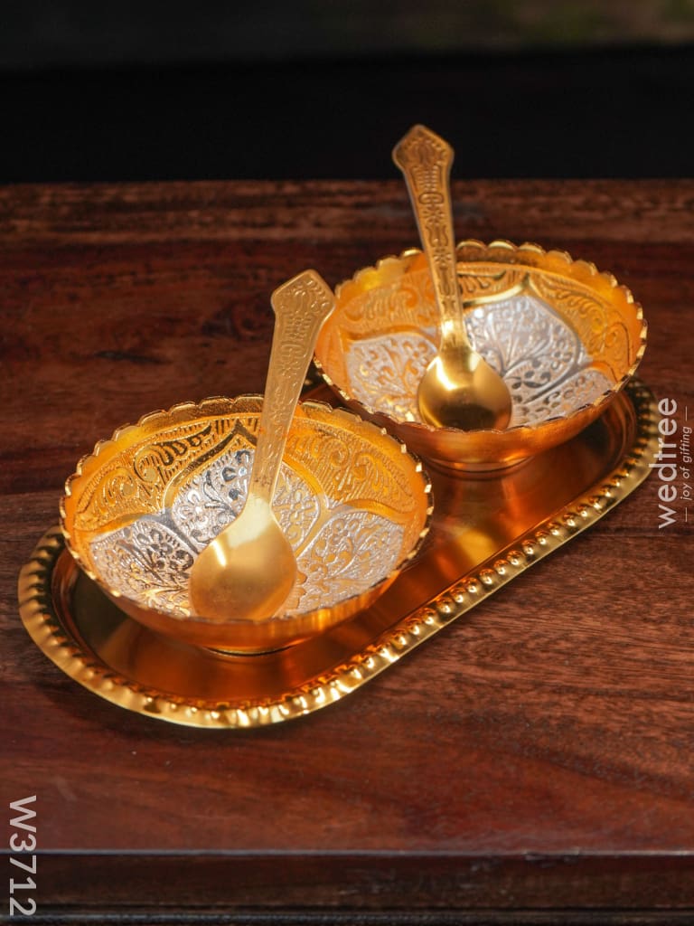 Silver & Gold Plated Bowl Set Of 2 With Plate - W3712 Bowls