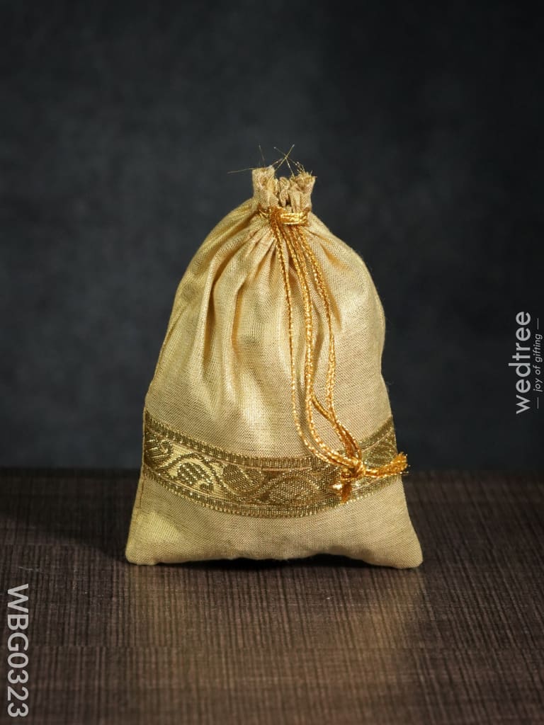 String Bag With Golden Zari Work - 4 X 5Inches Wbg0323 Bags