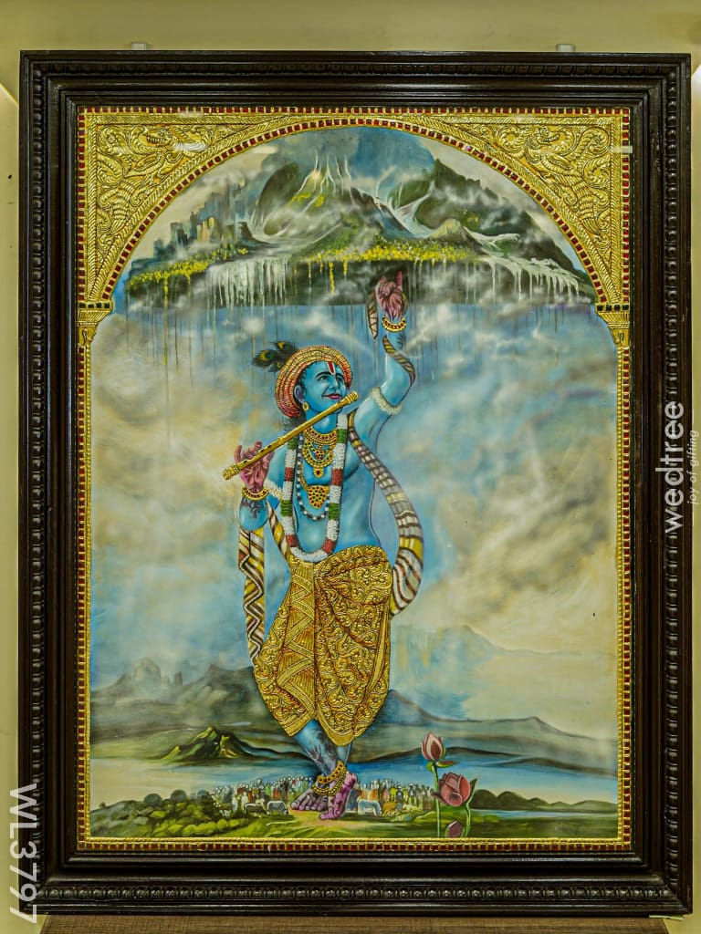 Tanjore Painting Govardhan Giri Krishna - 4X3Ft Wl3797