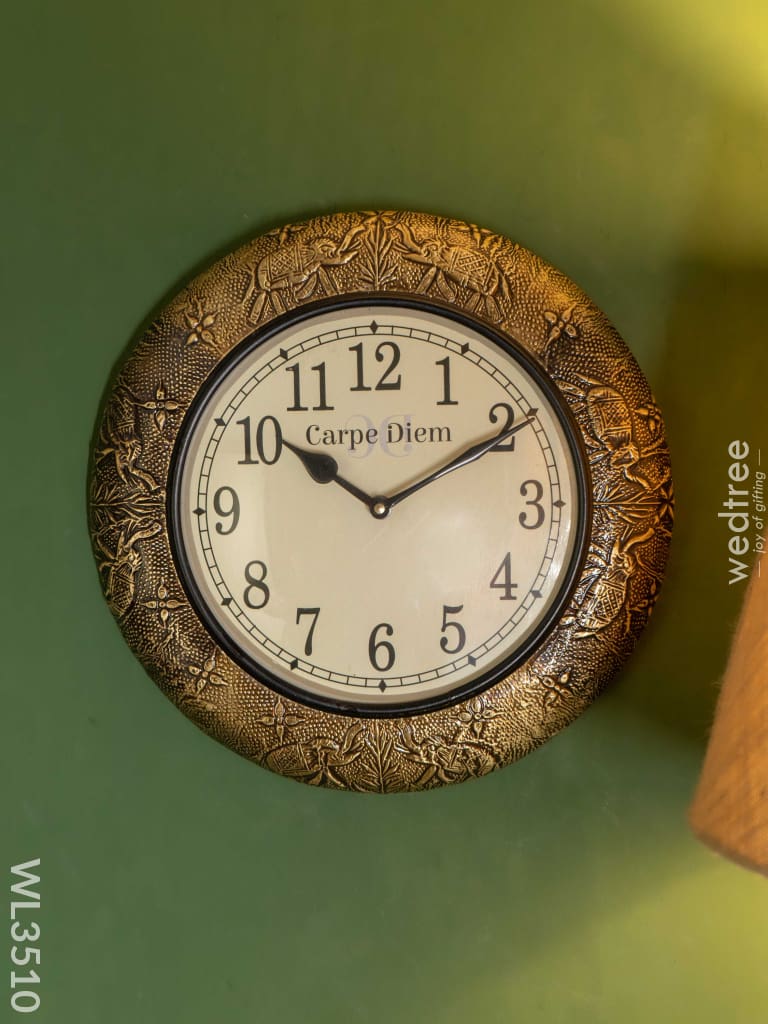 Wall Clocks - Embossed Brass With Elephant Design (12 Inch) Wl3510 Clocks