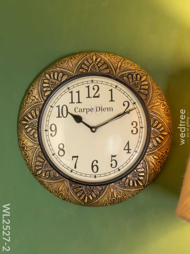 Wall Clocks -Embossed Brass With Floral Design (12 Inches) - Wl2527-2 Clocks