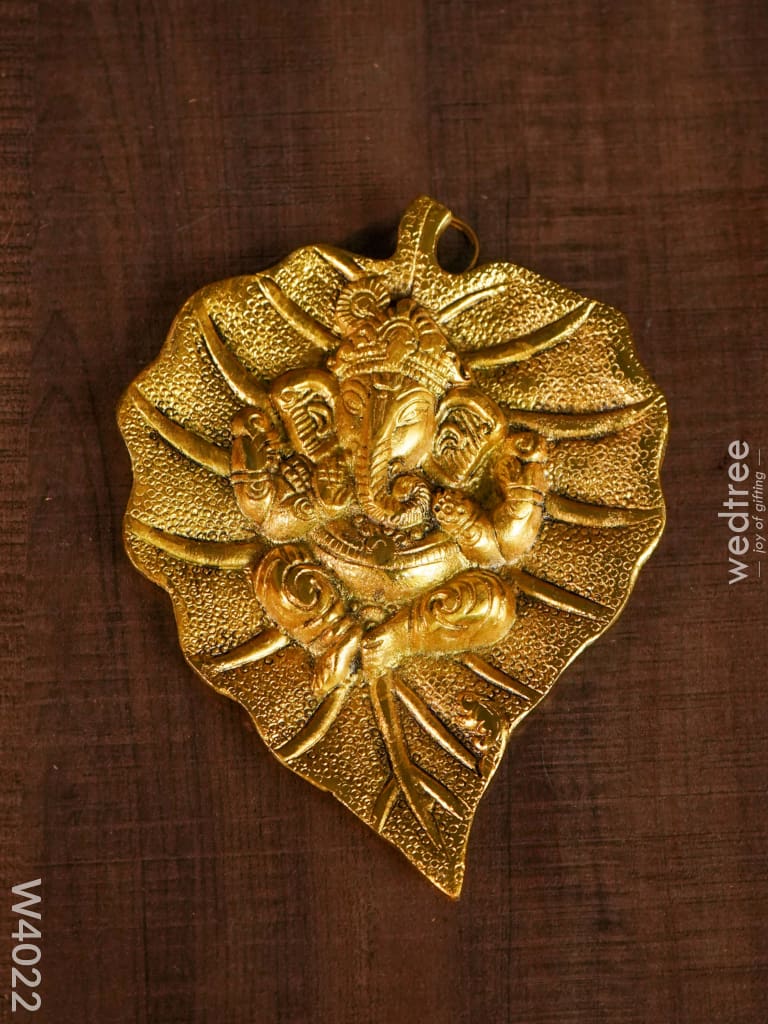 White Metal Gold Oxidised Leaf Ganesha Hanging - W4022 Divine Figurines