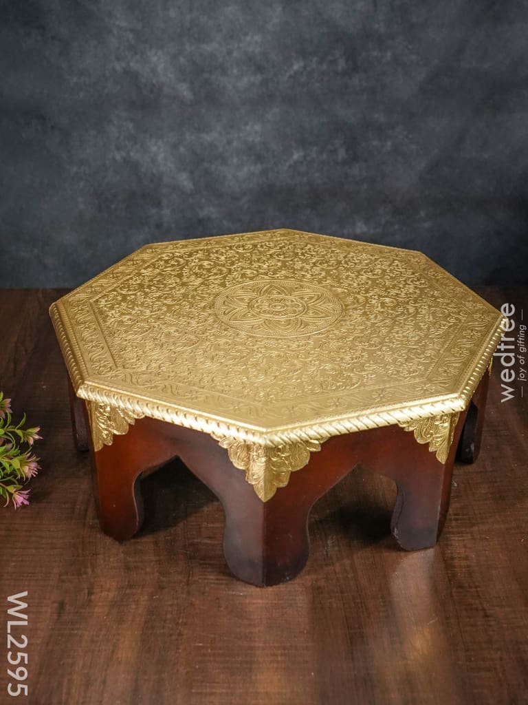 Wooden Stool With Brass Finish - 16 Inch Wl2595 Stools