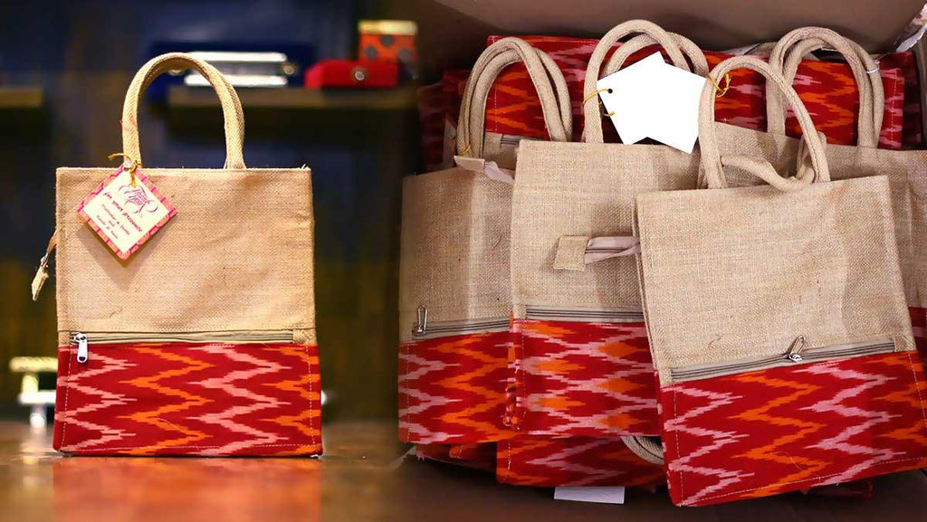 Jute Bag Ikkat Design as return gift from Wedtree