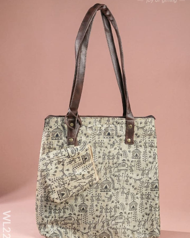 2 in 1 hand bag & clutch hand purse - Ikkat - WL2271 - Printed Fabric Bags