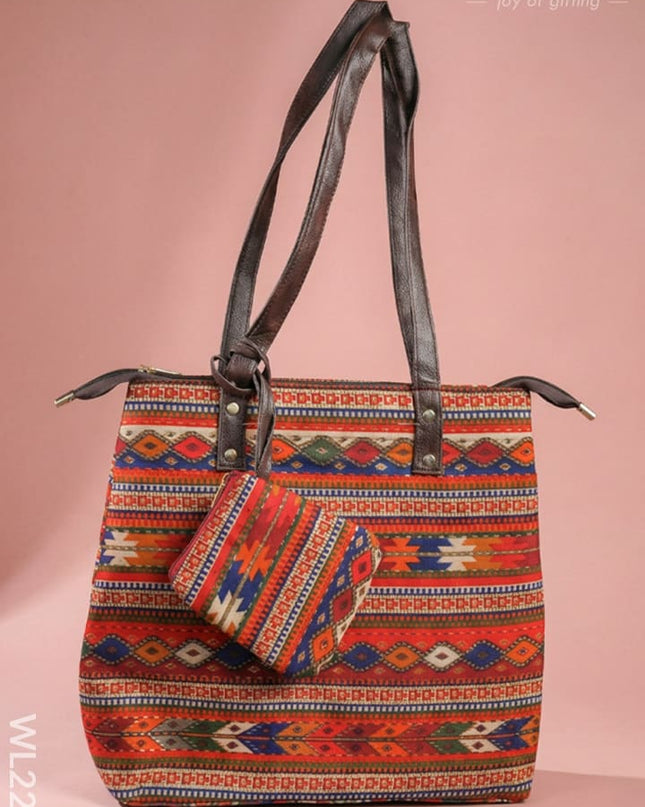 2 in 1 hand bag & clutch hand purse - Ikkat - WL2271 - Printed Fabric Bags