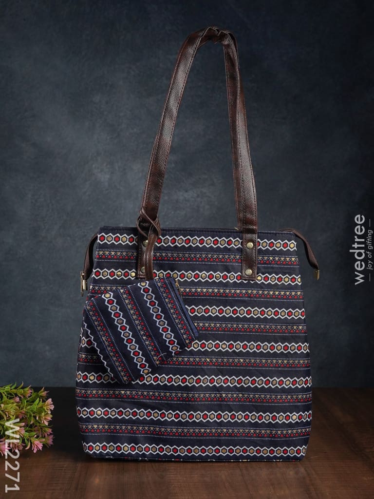 2 In 1 Hand Bag & Clutch Purse - Ikkat Wl2271 Handbags