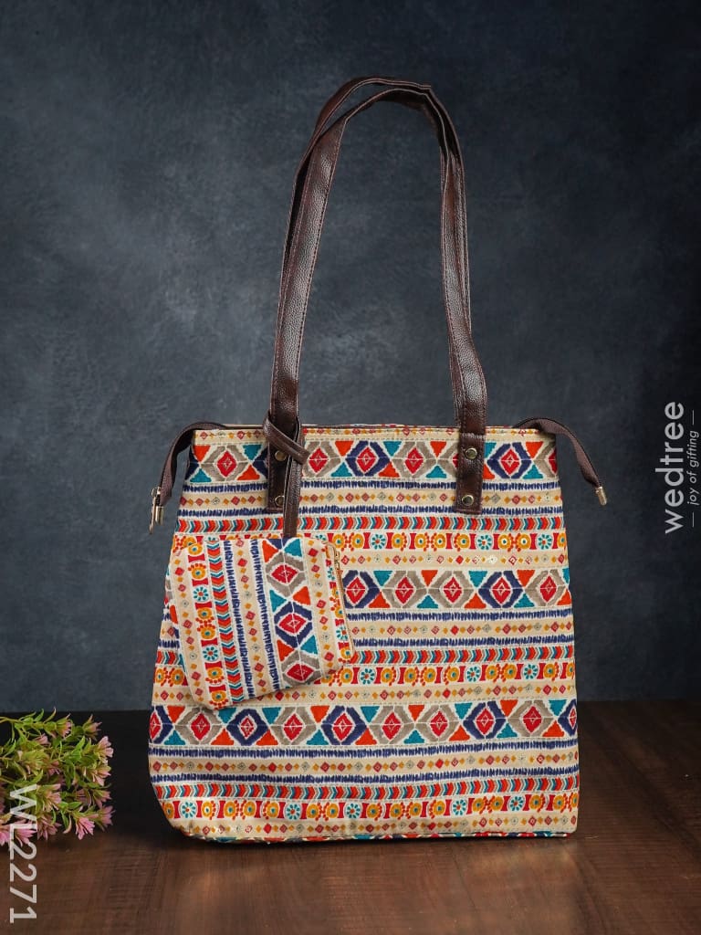 2 In 1 Hand Bag & Clutch Purse - Ikkat Wl2271 Handbags