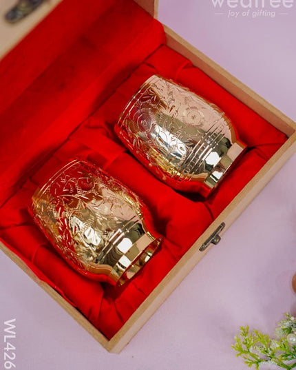 24Kt Gold Wine Glass - Set Of 2 -Wl4266 Brass Utility