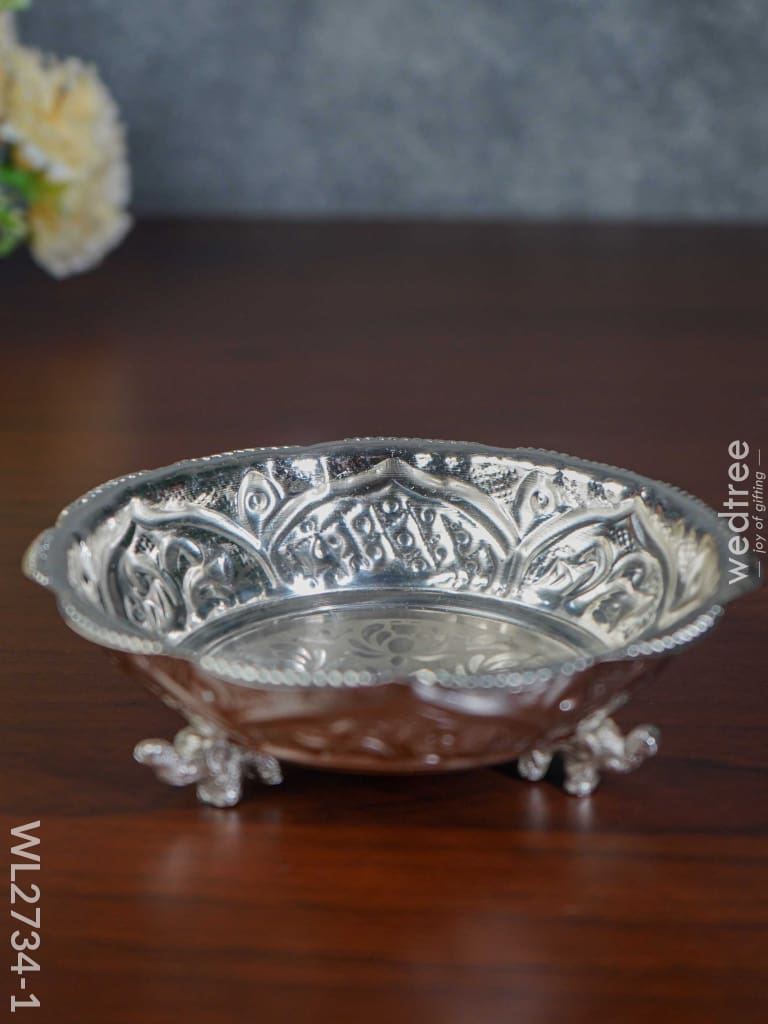 German Silver Pooja Bowl With Elephant Stand - 5.5 Inch Wl2734-1 Utility