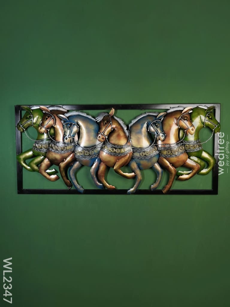 7 Horse Metal Wall Hanging With Frame & Led Lights - Wl2347 Decor