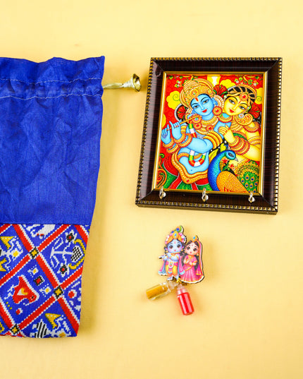 Combo: Patola String Bag with Radhakrishna Key Hanger and Haldi Kumkum - WGC0149