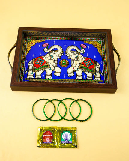 Combo: Tanjore Reverse Glass Tray with Bangles Manjal Kumkum - WGC0141
