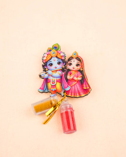 Combo: Mural Tray with Radhakrishna Haldi Kumkum & Tissue Potli - WGC0136