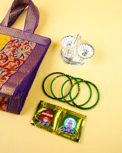 Combo: Kalamkari Korai Bag with 2 Cup Kumkum & Bangle Manjal Kumkum - WGC0143