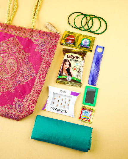 Combo: Banarasi Handbag with Mehandi Set - WGC0154
