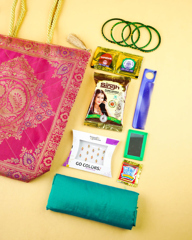 Combo: Banarasi Handbag with Mehandi Set - WGC0154
