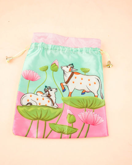 Combo: Pichwai String Bag with Pichwai Key Hanger & Pichwai  Haldi Kumkum - WGC0122