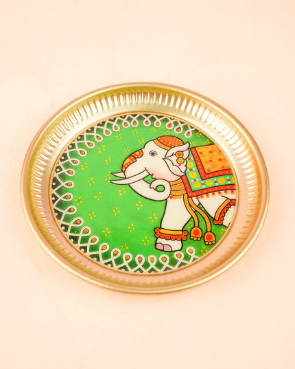 Combo: Printed Handbag with Elephant Haldi Kumkum & Elephant Plate - WGC0121