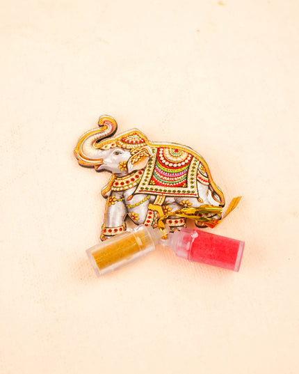 Combo: Printed Handbag with Elephant Haldi Kumkum & Elephant Plate - WGC0121