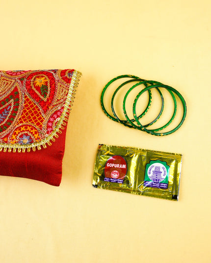 Combo: Embroidery Sling Bag with Bangle Manjal kumkum - WGC0142