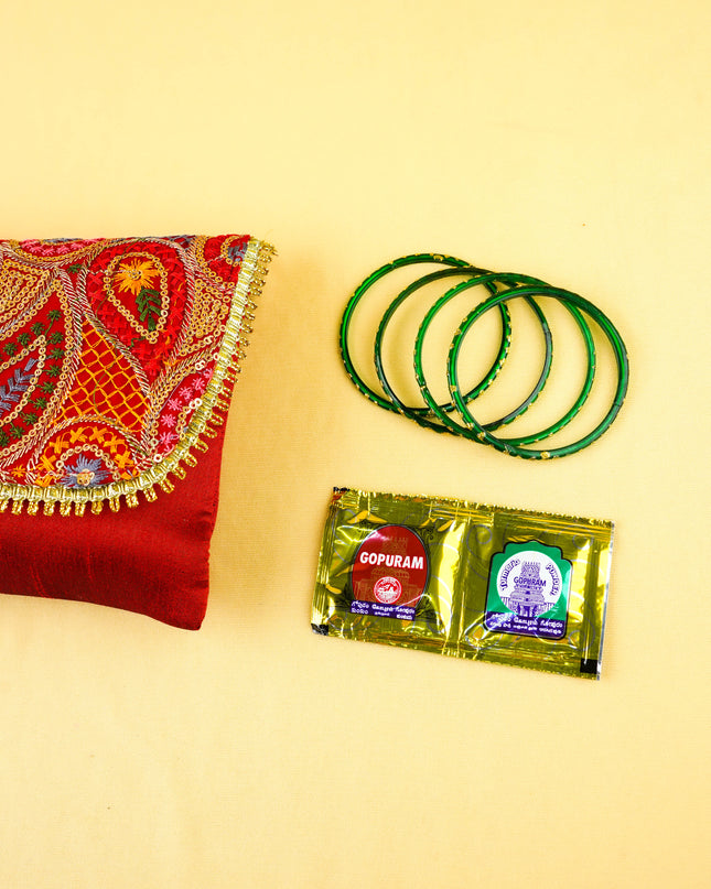 Combo: Embroidery Sling Bag with Bangle Manjal kumkum - WGC0142