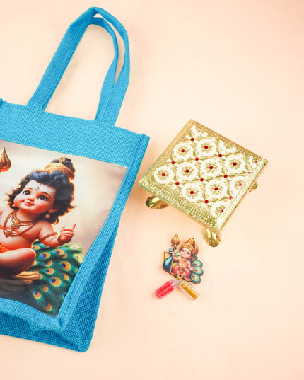 Combo: Baby Murugan Jute Bag with Meenakari Manai & Haldi Kumkum - WGC0133