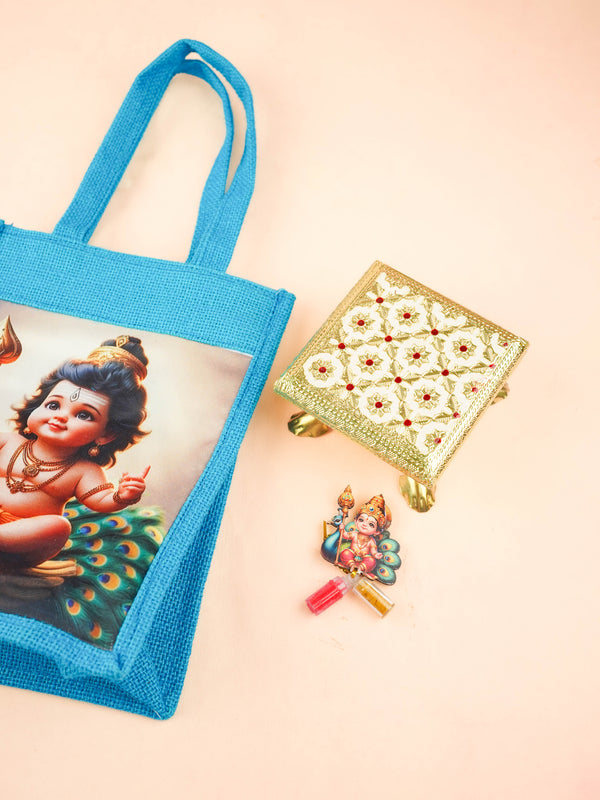Combo: Baby Murugan Jute Bag with Meenakari Manai & Haldi Kumkum - WGC0133